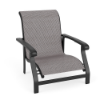 Athens commercial outdoor sand chair with Starlight Black aluminum frame and Jazzy Raven sling seat and back