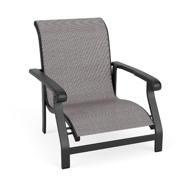 Athens commercial outdoor sand chair with Starlight Black aluminum frame and Jazzy Raven sling seat and back