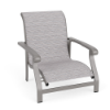 Athens commercial outdoor sand chair with Platinum aluminum frame and Broadway Wave sling seat and back