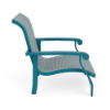 Side view of Athens low-profile commercial sand chair with Blazer Surf aluminum frame and Metallica Lagoon sling seat and back