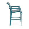 Side view of Athens commercial outdoor bar chair with Blazer Surf aluminum frame and Metallica Lagoon sling seat and back