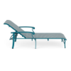 Side view of Athens commercial outdoor chaise lounge with Blazer Surf aluminum frame, Metallica Lagoon sling seating, and adjustable backrest