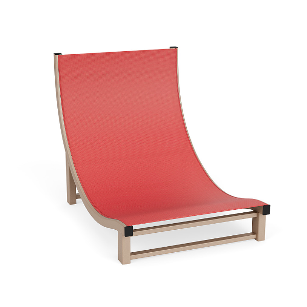 Wave commercial outdoor sand chair with Satin Amber aluminum frame and Straw Mat Corral sling seat and back