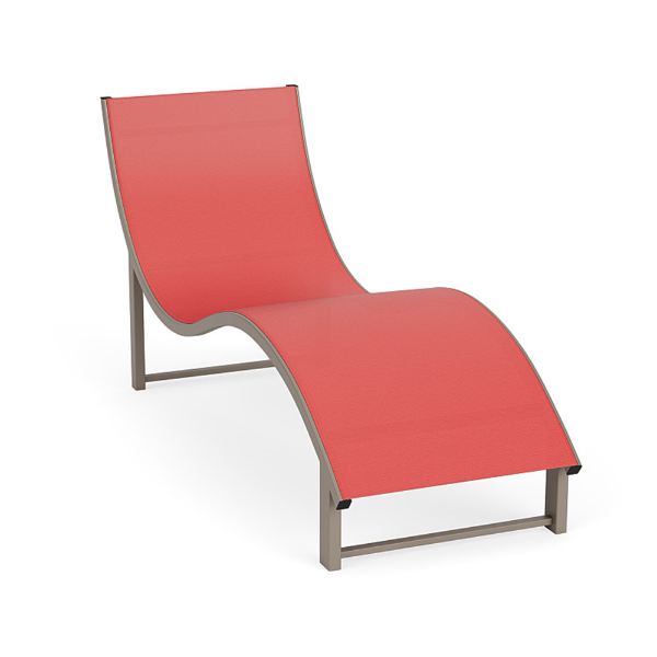Wave raised commercial outdoor chaise lounge with Satin Amber aluminum frame and Straw Mat Corral sling seating