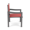 Side view of Coastal commercial outdoor dining chair with Slate Grey aluminum frame and Straw Mat Coral sling seating