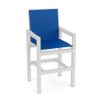 Coastal commercial outdoor bar chair with Sky White aluminum frame and Marina blue sling seat and back