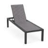 Coastal commercial outdoor chaise lounge with Starlight Black aluminum frame, Braque Graphite sling seating, and adjustable backrest