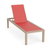 Coastal commercial outdoor chaise lounge with Textured Beige aluminum frame, Straw Mat Coral sling seating, and adjustable backrest