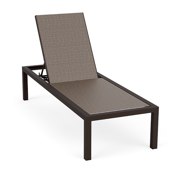 Coastal Luxury XL commercial outdoor chaise lounge with Coffee Bean aluminum frame, Turquesa sling seating, and adjustable backrest