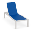 Coastal Luxury XL commercial outdoor chaise lounge with Sky White aluminum frame, Marina blue sling seating, and adjustable backrest