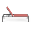 Side view of Coastal Luxury XL commercial outdoor chaise lounge with Slate Grey aluminum frame and Straw Mat Coral sling seating