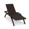 A front three-quarter perspective view of an arched commercial pool chaise lounge with a rich Coffee Bean powder-coated aluminum frame and dark brown Northeastern Walnut Marine Grade Polymer (MGP) slatted seating surface.
