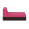 A side profile view studio rendering of a modern commercial outdoor chaise lounge featuring a dark Northeastern Walnut woodgrain MGP base and a vibrant Hot Pink upholstered cushion.
