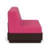 A side profile view studio rendering of an armless commercial outdoor lounge chair featuring a dark Northeastern Walnut woodgrain MGP platform base and a vibrant Hot Pink upholstered cushion.