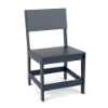 Front three-quarter studio view of an armless outdoor dining chair crafted from deep Navy Blue Marine Grade Polymer (MGP) with a solid flat seat and rectangular backrest.
