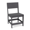 Front three-quarter studio view of an armless outdoor dining chair made from dark Susquehanna Grey Marine Grade Polymer (MGP) with visible textured woodgrain finish.