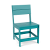 Front three-quarter view of the Leisure MGP slat style outdoor dining chair in an Aruba teal finish.