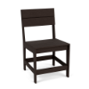 Front three-quarter view of the Leisure MGP slat style outdoor dining chair in a dark Northeastern Walnut wood-grain finish.