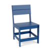 Front three-quarter view of the Leisure MGP slat style outdoor dining chair in a vibrant royal blue finish.