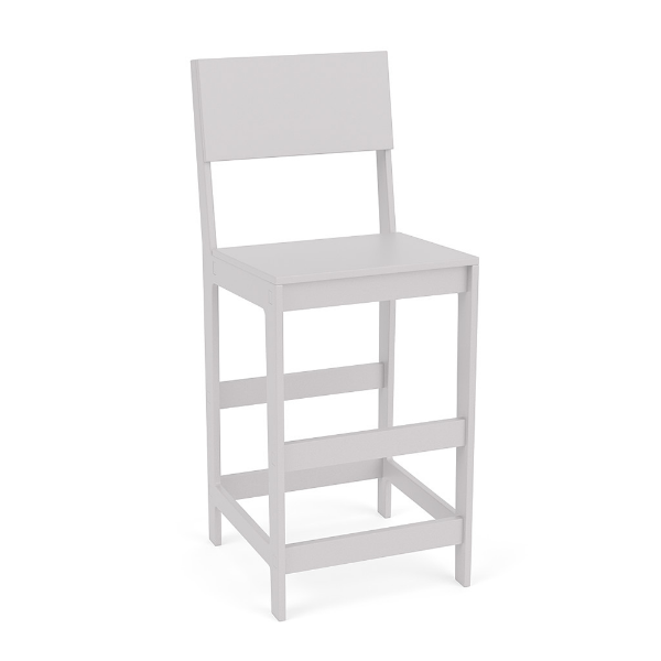 Front three-quarter view of the Leisure MGP solid style outdoor bar chair with footrest in a clean white finish.