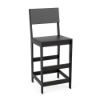 Front three-quarter view of the Leisure MGP solid style outdoor bar chair with footrest in a matte black finish.