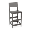 Front three-quarter view of the Leisure MGP solid style outdoor bar chair with footrest in a dark grey finish.