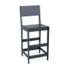 Front three-quarter view of the Leisure MGP solid style outdoor bar chair with footrest in a navy blue finish.