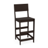 Front three-quarter view of the Leisure MGP solid style outdoor bar chair with footrest in a dark Northeastern Walnut wood-grain finish.
