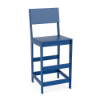 Front three-quarter view of the Leisure MGP solid style outdoor bar chair with footrest in a vibrant royal blue finish.