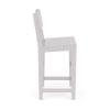 Side profile view showing the solid backplate, seat, footrest, and frame construction of the white Leisure MGP outdoor bar chair.