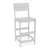 Front three-quarter view of the Leisure MGP slat style outdoor bar chair with footrest in a clean white finish.
