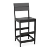 Front three-quarter view of the Leisure MGP slat style outdoor bar chair with footrest in a matte black finish.