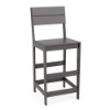 Front three-quarter view of the Leisure MGP slat style outdoor bar chair with footrest in a dark grey finish.