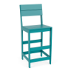 Front three-quarter view of the Leisure MGP slat style outdoor bar chair with footrest in an Aruba teal finish.