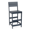 Front three-quarter view of the Leisure MGP slat style outdoor bar chair with footrest in a navy blue finish.