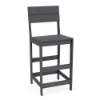 Front three-quarter view of the Leisure MGP slat style outdoor bar chair with footrest in a textured Susquehanna Grey finish.