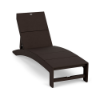 Front three-quarter view of the Leisure MGP arched solid style outdoor chaise lounge in a dark Northeastern Walnut wood-grain finish.