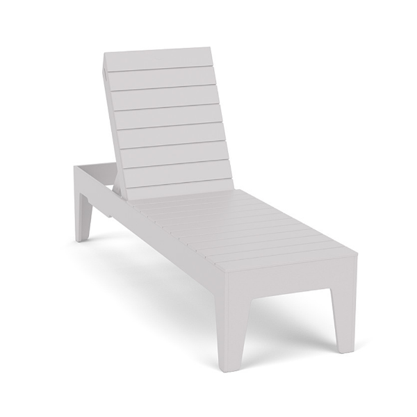 Front three-quarter view of the Leisure MGP flat slat style outdoor chaise lounge in a clean white finish.