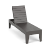 Front three-quarter view of the Leisure MGP flat slat style outdoor chaise lounge in a dark grey finish.