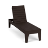 Front three-quarter view of the Leisure MGP flat slat style outdoor chaise lounge in a dark Northeastern Walnut wood-grain finish.