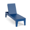 Front three-quarter view of the Leisure MGP flat slat style outdoor chaise lounge in a vibrant royal blue finish.