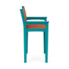 Side profile view of the Leisure MGP Sling outdoor bar chair showcasing an Aruba teal frame paired with an orange Snappy sling fabric seat and backrest.