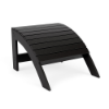 Front three-quarter view of a curved, slatted outdoor footrest ottoman constructed from Marine Grade Polymer with a solid black finish.