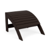 Front three-quarter view of a slatted Marine Grade Polymer outdoor footrest ottoman in a rich dark wood-tone Northeastern Walnut finish.