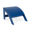 Front three-quarter view of a slatted Marine Grade Polymer outdoor footrest ottoman in a bright Royal Blue color.