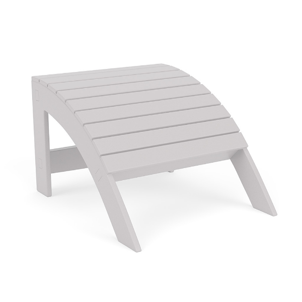 Front three-quarter view of a slatted Marine Grade Polymer outdoor footrest ottoman in a clean, solid white finish.