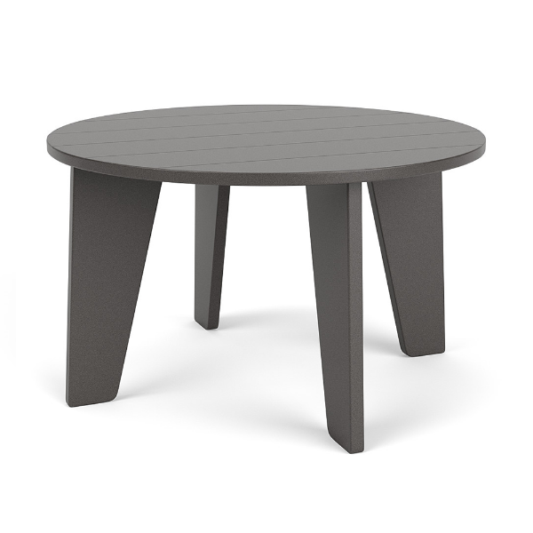 Front three-quarter view of a 20-inch round outdoor side table made entirely from Marine Grade Polymer with a solid grey finish.
