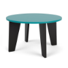 Front three-quarter view of a 20-inch round Marine Grade Polymer outdoor side table featuring black tapered legs and an Aruba teal round tabletop.