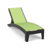 Front three-quarter view of an arched Marine Grade Polymer chaise lounge featuring a black frame and a bright lime-green Citron sling fabric seat.