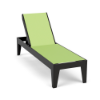 Front three-quarter view of a flat Marine Grade Polymer chaise lounge featuring a black frame and a bright lime-green Citron sling fabric seat.